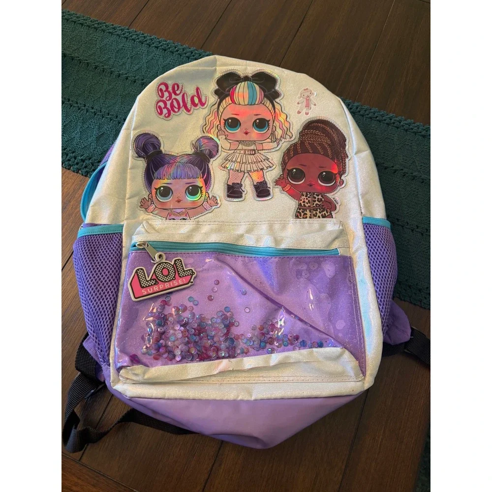 LOL Surprise Be Bold Backpack Holographic Silver Purple Sequin Girls School Bag